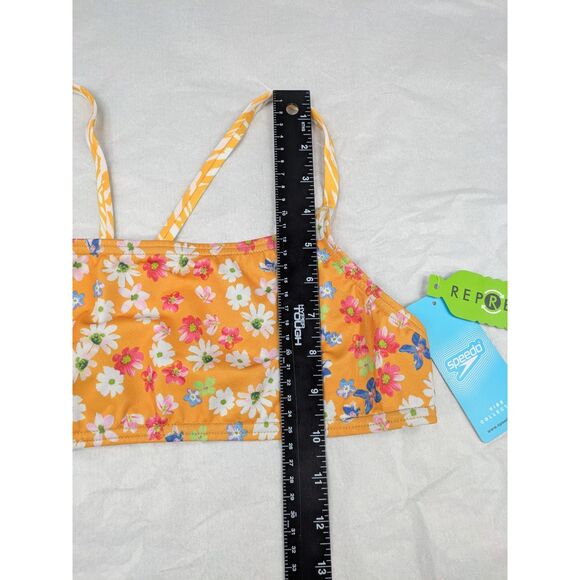 NWT Women's size Large Strappy Fixed Back Bikini Top Yellow Floral Endurance Eco - Picture 8 of 9